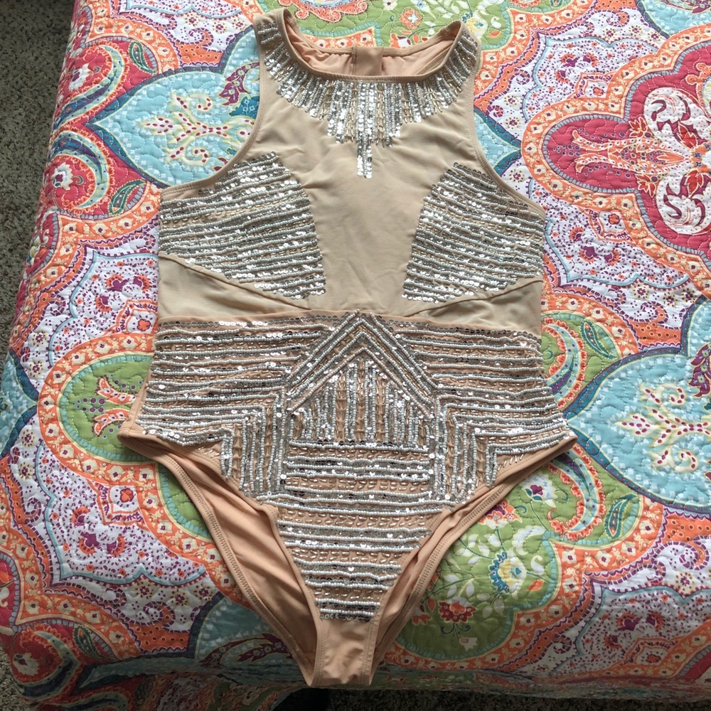 High quality beaded one peice swimsuit.